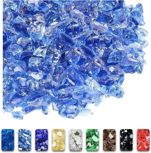 Miniatura 45 de GRISUN Vidrio de fuego azul océano Pacífico para hoguera, 10 libras 1/2 pulgada rocas de vidrio templado para chimenea natural o propano, seguro