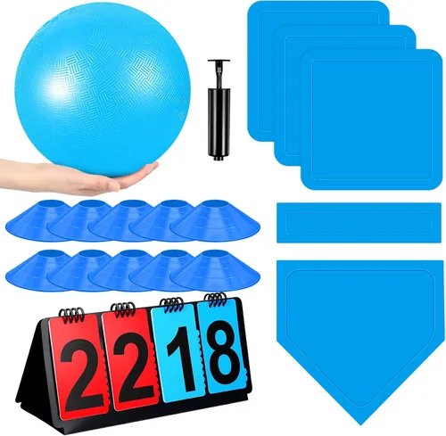 Miniatura 10 de Jenaai Juego de Kickball Deportivo de 18 Piezas Incluye Pelota de Patio de Juegos 5 Bases de Goma Plegables Bomba de Pelota Marcador Bolsa de Red 10