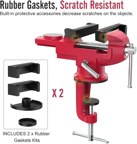 Miniatura 9 de Housolution Abrazadera Universal de Mesa de 3 Pulgadas, Base Giratoria de 360°, Abrazadera de Banco para el Hogar, Abrazadera de Tornillo de Banco