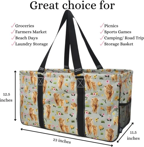 Miniatura 386 de NGIL Bolsa de comestibles reutilizable extra grande plegable de gran tamaño para comestibles, almacenamiento, picnic, playa, Bronco-negro occidental