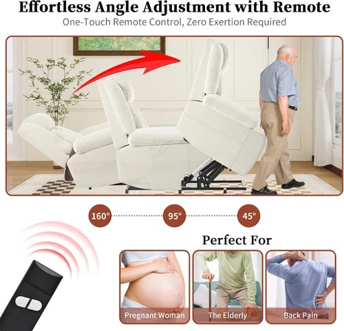 Miniatura 4 de cinkehome Sillón reclinable grande para ancianos, silla reclinable con reposapiés extendido, control remoto, portavasos, bolsillo lateral, forro