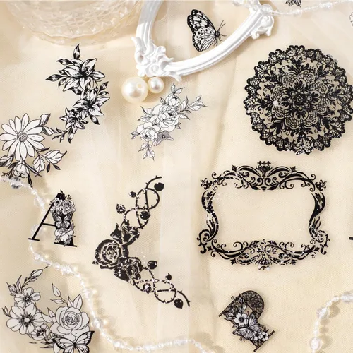 Alideco 90pcs Scrapbook Pegatinas Vintage Encaje Floral Alfanumérico Scrapbooking Junk Journal Artesanías Embelishment Decoración Pegatinas