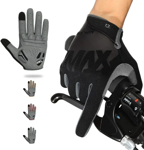 NICEWIN Cycling Bike Gloves Men Women, Padded Anti-Slip Mountain Bike Gloves, Touch Screen Full Finger Road Bicycle Biking Gloves
