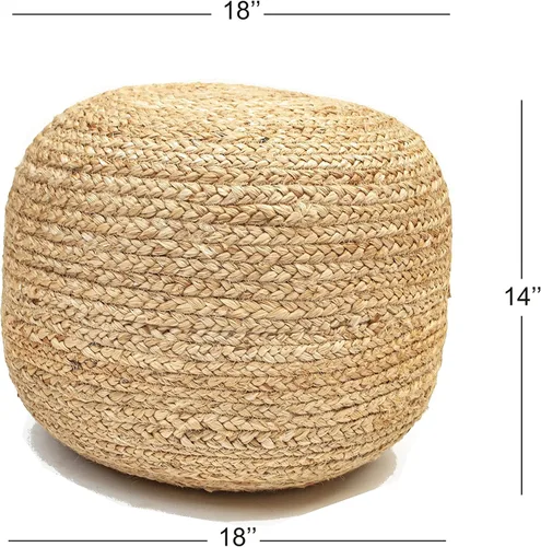 Miniatura 4 de Chardin home - Puf otomano trenzado natural - Acogedor y bohemio de yute/cáñamo hecho a mano, asientos casuales para el hogar, oficina, dormitorio