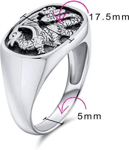 Miniatura 5 de Statement Black Onyx Gemstone Rectangle Goth Men's Viking Shield Signet Flying Winged Dragon Ring For Men Oxidized .925 Sterling Silver