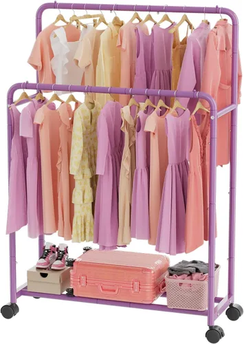 Miniatura 10 de Simple Trending Perchero de ropa con ruedas dobles para colgar ropa, color negro