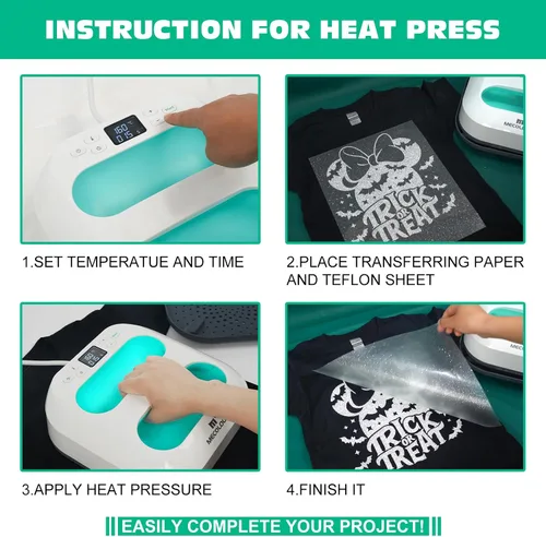 Miniatura 3 de MECOLOUR Máquina de prensa de calor para camisetas, prensa de calor portátil de 9 x 9 pulgadas con alfombrilla de prensa de calor, teflón de PTFE