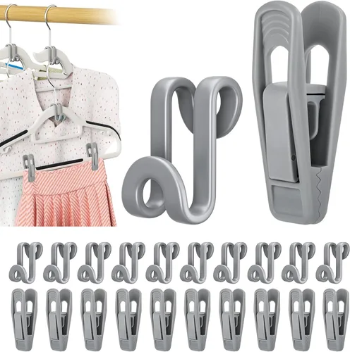 Miniatura 10 de Tinfol 60 ganchos negros para colgar ropa y 20 clips de plástico para colgar, gancho apilable que ahorra espacio para organizadores de armario