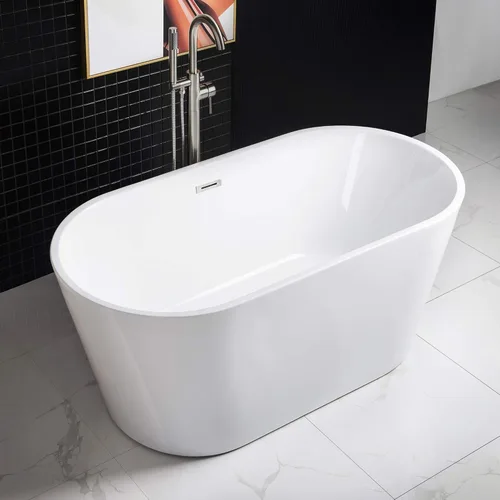 Miniatura 11 de WOODBRIDGE Bañera de acrílico independiente de 67 pulgadas, bañera de remojo contemporánea, acrílico blanco (desagüe/desbordamiento negro mate), B/M