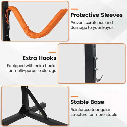 Miniatura 6 de Estante de almacenamiento independiente para kayak, estantes ajustables para kayak al aire libre con 4 ruedas bloqueables, soportes de kayak
