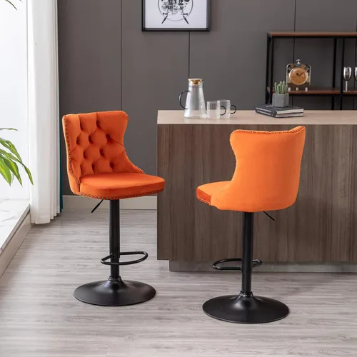 Miniatura 20 de Polibi Taburetes de bar giratorios, 2 piezas, altura del asiento ajustable de 25 a 33 pulgadas, sillas de bar tapizadas modernas con botón copetudo