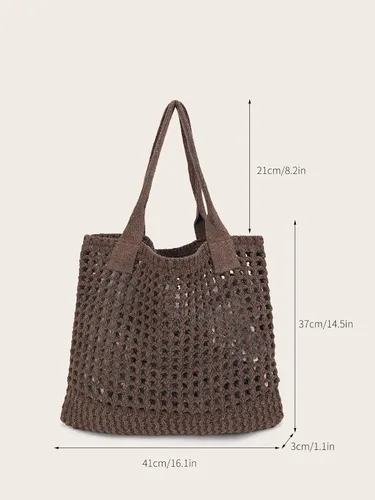 Miniatura 68 de ENBEI Bolsa de playa para mujer, diseño hueco de punto de ganchillo, elegante para la playa, viajes y uso diario