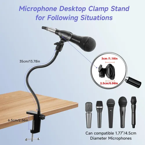 Miniatura 2 de Soporte de micrófono para podio y soporte para micrófono, soporte flexible de 13.78 pulgadas, soporte de micrófono de escritorio con cuello de cisne