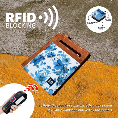 Miniatura 3 de Cartera Porta Tarjetas para Mujeres, Cartera delgada minimalista con bloqueo RFID, carteras de cuero, cartera elástica de bolsillo frontal