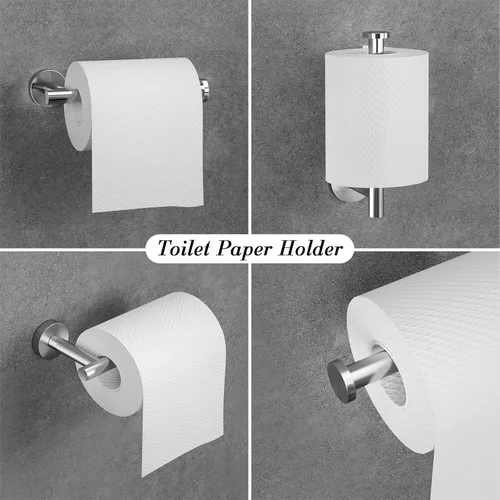 Miniatura 3 de Hardware de baño redondo de níquel cepillado: juego de 8 piezas de accesorios de baño de acero inoxidable - Incluye toallero de pared, soporte