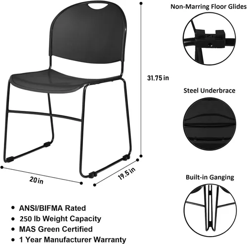 Miniatura 3 de OEF Furnishings OEF850-CL/4 Silla apilable comercial ultra compacta (negro simple, paquete de 4)