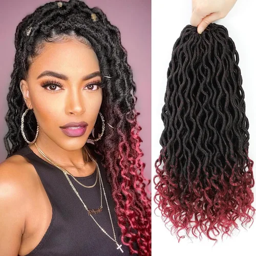 Miniatura 45 de Trenzas postizas Goddess, 6 paquetes de 18 pulgadas, cabello lacio, trenzado con ganchillo, para mujeres negras, trenzas postizas ombre con puntas
