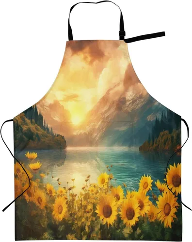 Miniatura 11 de Delantales florales azules para el hogar, 2 bolsillos, 33 x 28 pulgadas, para hombres y mujeres, diseño floral gris, impermeable, para manualidades