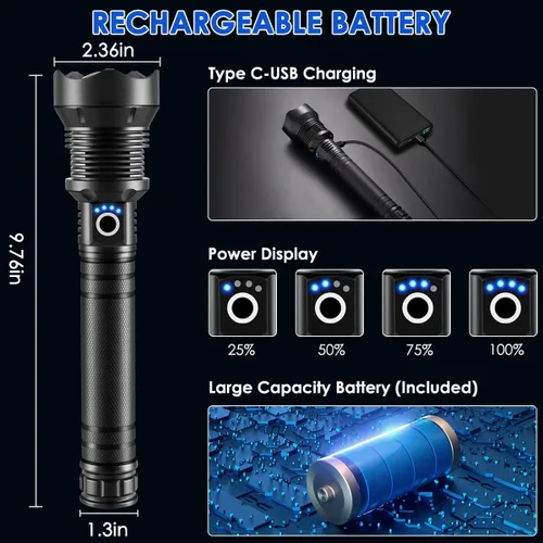 Miniatura 4 de Linternas recargables de alto lúmenes, linterna resistente recargable, linterna LED súper brillante con 5 modos, luz de flash potente ajustable