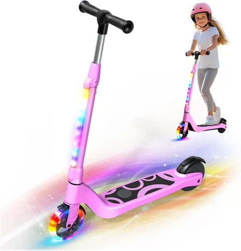 LIEAGLE Patinete Eléctrico para Niños de 6-12 Años, Plataforma con Luces LED, Patinetes para Niños con Manillar de 3 Niveles de Ajuste hasta 36 Rosa