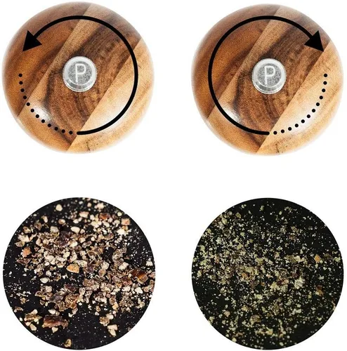 Miniatura 6 de Juego de molinillo de sal y pimienta, juego de 2 molinillo de sal y pimienta con molinillo de cerámica, madera de acacia, altura de 6.5 in