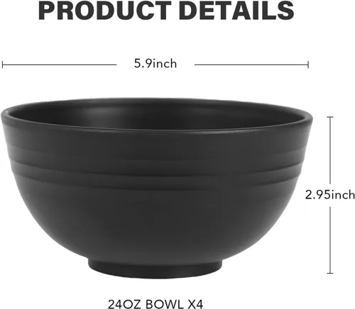 Miniatura 2 de Juego de 4 boles de 680 g/24 oz de paja de trigo para cereales, livianos, irrompibles, para fideos, fruta, sopa y arroz, aptos para lavavajillas
