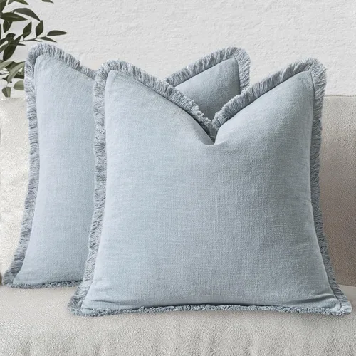 Miniatura 52 de MIULEE Juego de 2 fundas de almohada decorativas de lino neutro con flecos, fundas de cojín de estilo bohemio con borlas para sofá, cama, sala