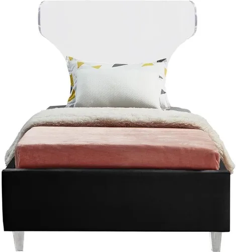 Miniatura 4 de Meridian Furniture Colección Ghost Modern Cama tapizada de terciopelo contemporánea con cabecera y patas acrílicas, tamaño individual, color negro