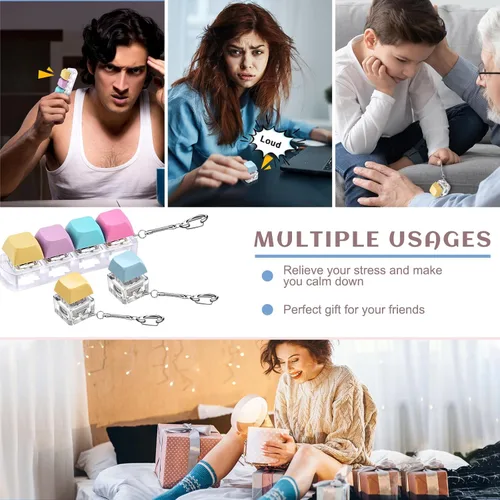 Miniatura 6 de Taiyin 3 unidades de juguete de teclado con clic, llavero de juguete para aliviar el estrés, juguetes de descompresión, botón para aliviar
