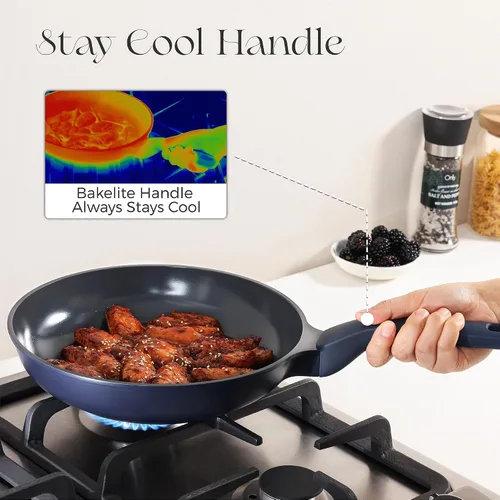 Miniatura 3 de PRICUSIS Sartén antiadherente, sartén de 8/10/12 pulgadas con mango Stay Cool, totalmente revestido, compatible con inducción, 100% apto