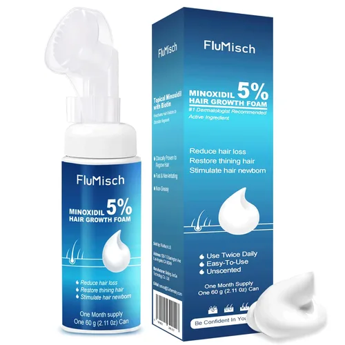 FluMisch 5% de espuma de minoxidil para hombres, 5% biotina y 5% mininoxidil uso para el crecimiento del cabello, ralentiza la pérdida de cabello y