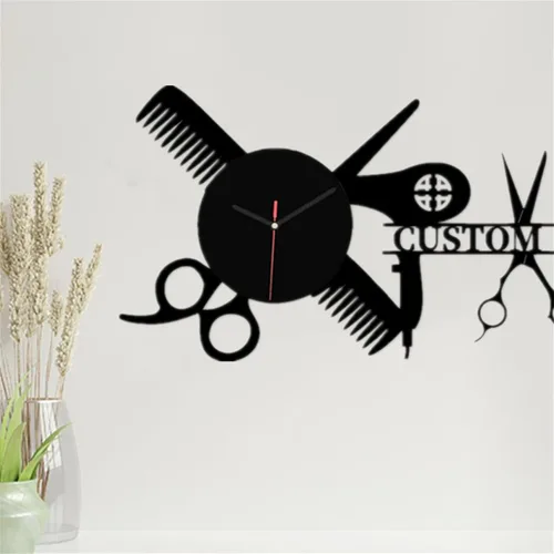 Miniatura 3 de Reloj de pared de peluquero personalizado para dormitorio, sala de estar, nombre personalizado, diseño moderno, peluquería, reloj de madera, reloj