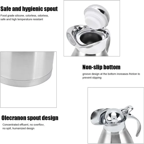 Miniatura 9 de Jarra térmica de café térmica, olla térmica aislada de acero inoxidable, frasco al vacío de doble pared, termo de café para café, agua caliente, té