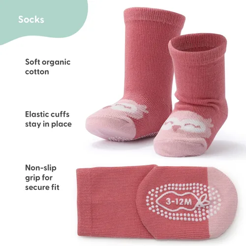 Miniatura 3 de The Peanutshell Juego de 12 calcetines orgánicos para bebé niña de 0 a 24 meses, agarre antideslizante, calcetines de algodón suave para recién