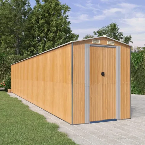Miniatura 10 de Cobertizo de jardín de acero galvanizado marrón, 75.6 x 304.3 x 87.8 pulgadas, gran cobertizo de almacenamiento para exteriores con puertas