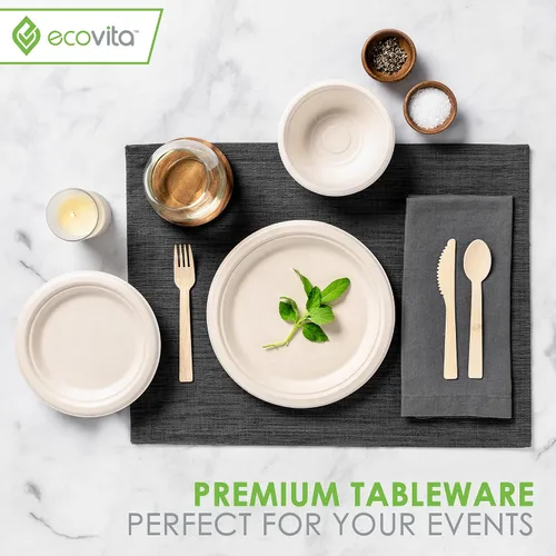 Miniatura 6 de Juego combinado de 380 utensilios desechables compostables grandes (7 pulgadas) ecológicos, duraderos y sin árboles, alternativa a los cubiertos