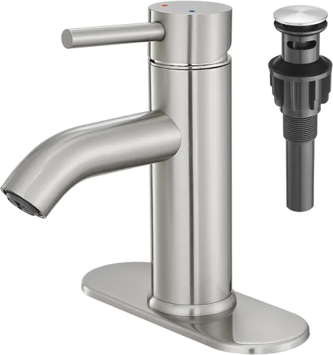 Grifo de baño de níquel cepillado de una sola manija, grifo de lavabo de tocador de baño con desagüe pop-up, grifo de lavabo para embarcación