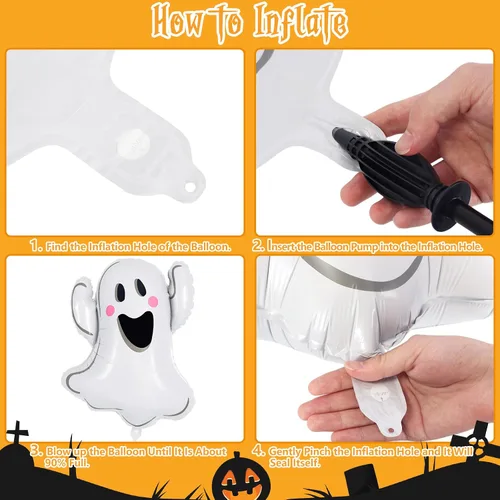 Miniatura 7 de 6 globos de fantasma de Halloween, globos de aluminio con forma de fantasma blanco, globos grandes de Mylar para decoración de fiesta temática