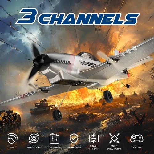Miniatura 6 de Avión RC SIMREX para niños - Avión de juguete a control remoto de 2.4GHz 3 canales con giroscopio de 6 ejes, 2 velocidades, 2 baterías, avión RC