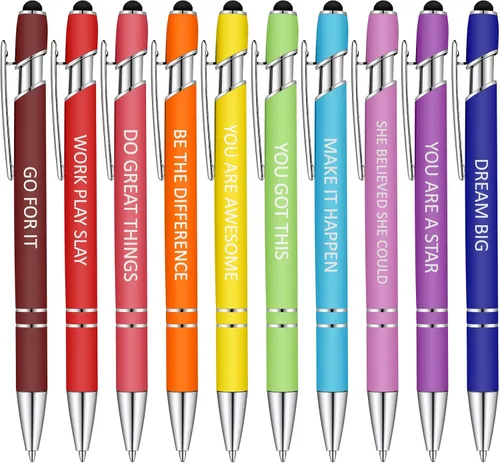 Eersida Bolígrafos de oficina, bolígrafos divertidos, con citas inspiradoras, de metal, motivacionales, lápiz capacitivo para regalos de oficina,