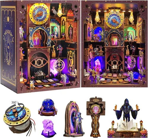 Miniatura 10 de Kit de Rincón de Lectura - Rompecabezas 3D de Madera para Adultos y Adolescentes, Inserción de Estantería Miniatura de Manualidades con Luz LED