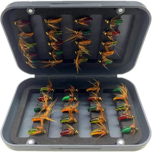 Fly Fishing Flies Kit Trout Steelhead Salmon Bass Flies Assortment 32Pcs-148pcs Include Dry Wet Flies Nymphs Streamers Maggot, Fly Lure Set 24
