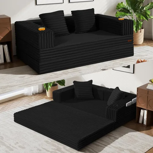 Miniatura 31 de COMAX Sofá cama futón, sofá cama convertible 4 en 1, sofás deshuesados para sala de estar, sofá biplaza plegable pequeño plegable que ahorra Gris