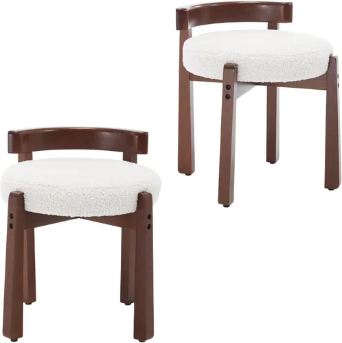 Miniatura 11 de DUOMAY Taburete de tocador de felpilla beige con respaldo bajo, altura del asiento de 18.75 pulgadas, otomana redonda tapizada, patas de goma