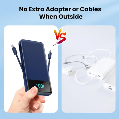 Miniatura 4 de Cargador portátil para iPhone con cables integrados y enchufe de pared, cargador de batería USB C de carga rápida de 13800 mAh, 4 salidas esenciales