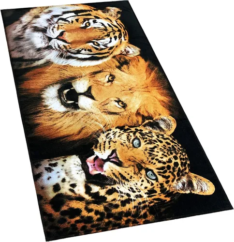 Miniatura 4 de Softerry Toalla de playa personalizada con gatos grandes, 30 x 60 pulgadas, felinos salvajes, león, tigre de Bengala y Jaguar leopardo, 100% algodón