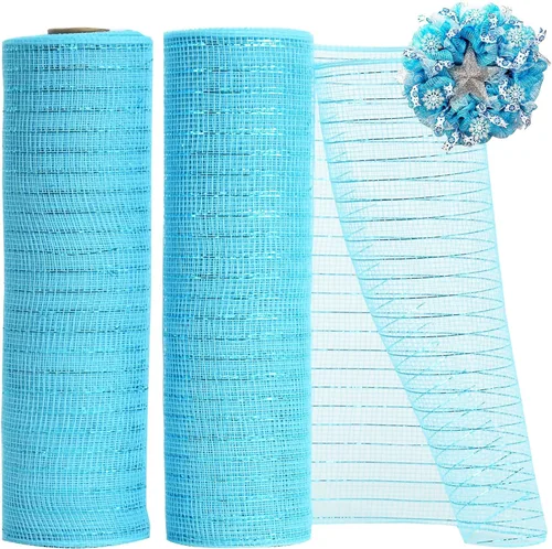 Miniatura 12 de TONIFUL 2 rollos de cinta de malla decorativa blanca de 10 pulgadas, malla de tela con papel de aluminio para suministros de corona de malla, corona