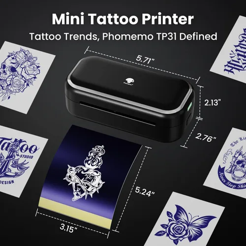 Miniatura 5 de Phomemo TP31 - Impresora de plantillas de tatuajes, mini fabricante de tatuajes temporales con 30 piezas de papel de transferencia, máquinas