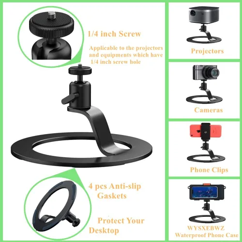 Miniatura 3 de Soporte de aluminio para proyector, base de montaje para proyector de escritorio, ángulo de cabeza esférica, soporte de mesa ajustable de 360 grados