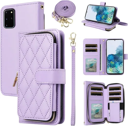 Miniatura 25 de Funda de Cartera para Samsung Galaxy S20 FE 5G de 6.5 Pulgadas con Correa para Muñeca, Billetera con Cremallera y más de 9 Ranuras para Tarjetas